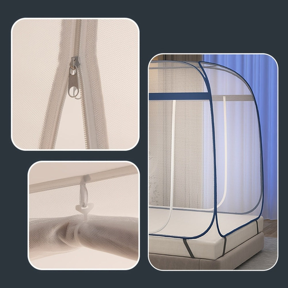 Mosquito Net Canopy Bed, Yurt Style 360° Full Coverage, Stainless Steel Frame, Easy Open Design for Bedroom