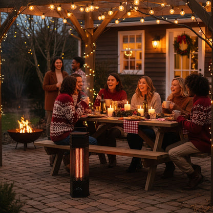 Electric Patio Heater 1400W 28", All-Around Radiant Heating with Tip-Over & Overheat Protection