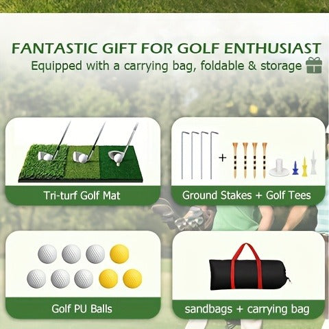 Golf Practice Net with Mat Set 10x7ft – Heavy Duty Backyard Driving Hitting Net with Turf Mat Golf Balls Rubber Tees & Carry Bag for Indoor