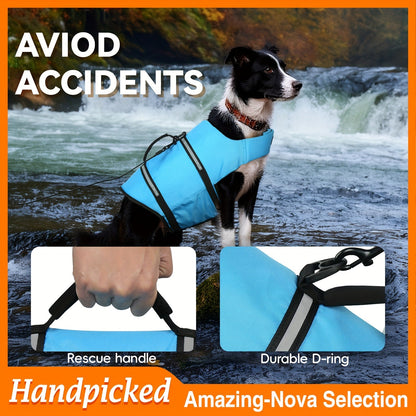 Dog Life Jacket Ripstop Swim Vest with Handle – Buoyancy Flotation Dog Life Vest for Swimming, Boating & Water Safety, Sizes XS to XL