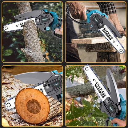Handheld Electric Chainsaw, Mini Cordless Portable Tree Cutter with Splash Guard, Security Lock, Rechargeable Battery Options