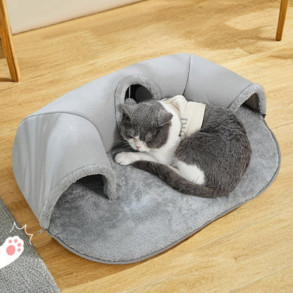 Cat Tunnel Bed 3-in-1 Play Mat & Warm Nest with Non-Slip Base, Durable Chew-Resistant Polyester Cat Bed for Indoor Cats