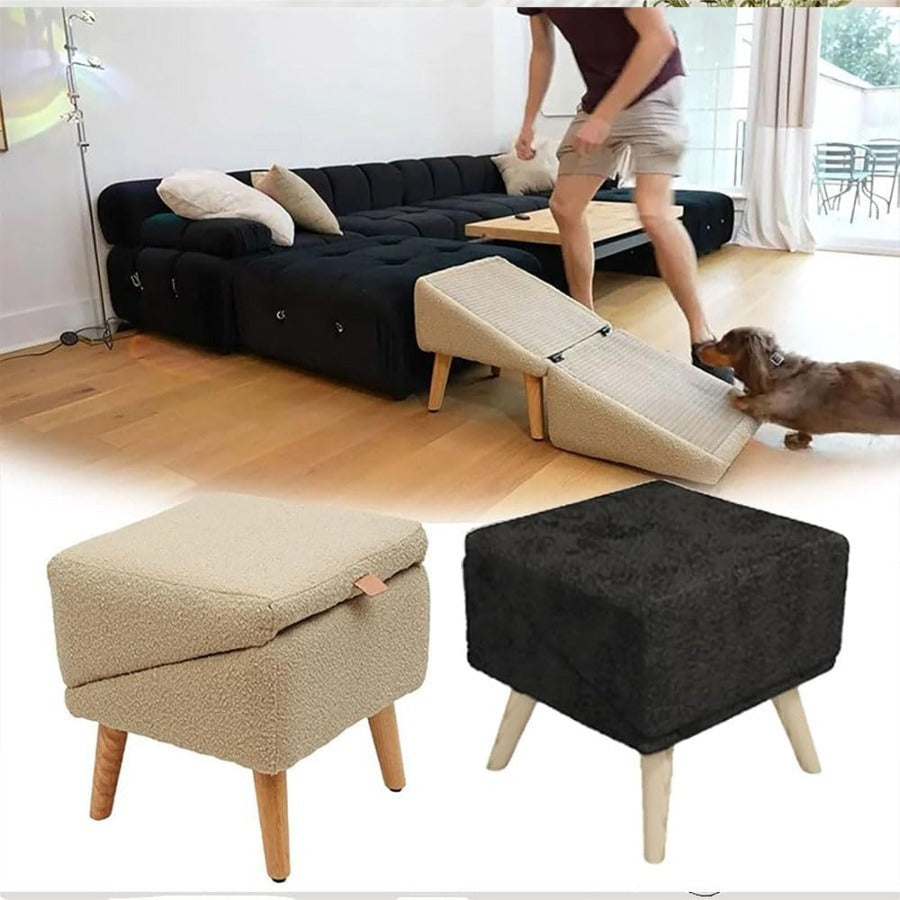 Dog Ramp 2-in-1 Foldable Ottoman Pet Stairs for Sofa Bed, Solid Wood Frame Heavy-Duty Small Dog Steps with Anti-Scratch Rounded Edges