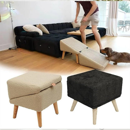 Dog Ramp 2-in-1 Foldable Ottoman Pet Stairs for Sofa Bed, Solid Wood Frame Heavy-Duty Small Dog Steps with Anti-Scratch Rounded Edges