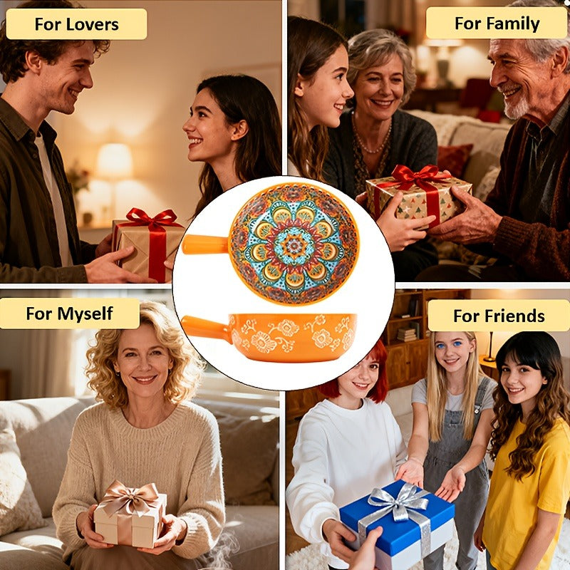 Ceramic Bowl Set with Lids 8-Piece Bohemian Soup Noodle Salad Bowls, for Home Cooking, Dining and Outdoor Meals
