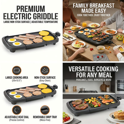 Electric Griddle Non-Stick Teppanyaki Grill Pan, Frying & Grilling All-in-One for Eggs, Steaks, Bacon