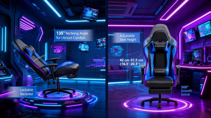 Gaming Chair with 7-Point Vibration Massage, Bluetooth Speakers, RGB Lighting, Footrest and 400lb Rating