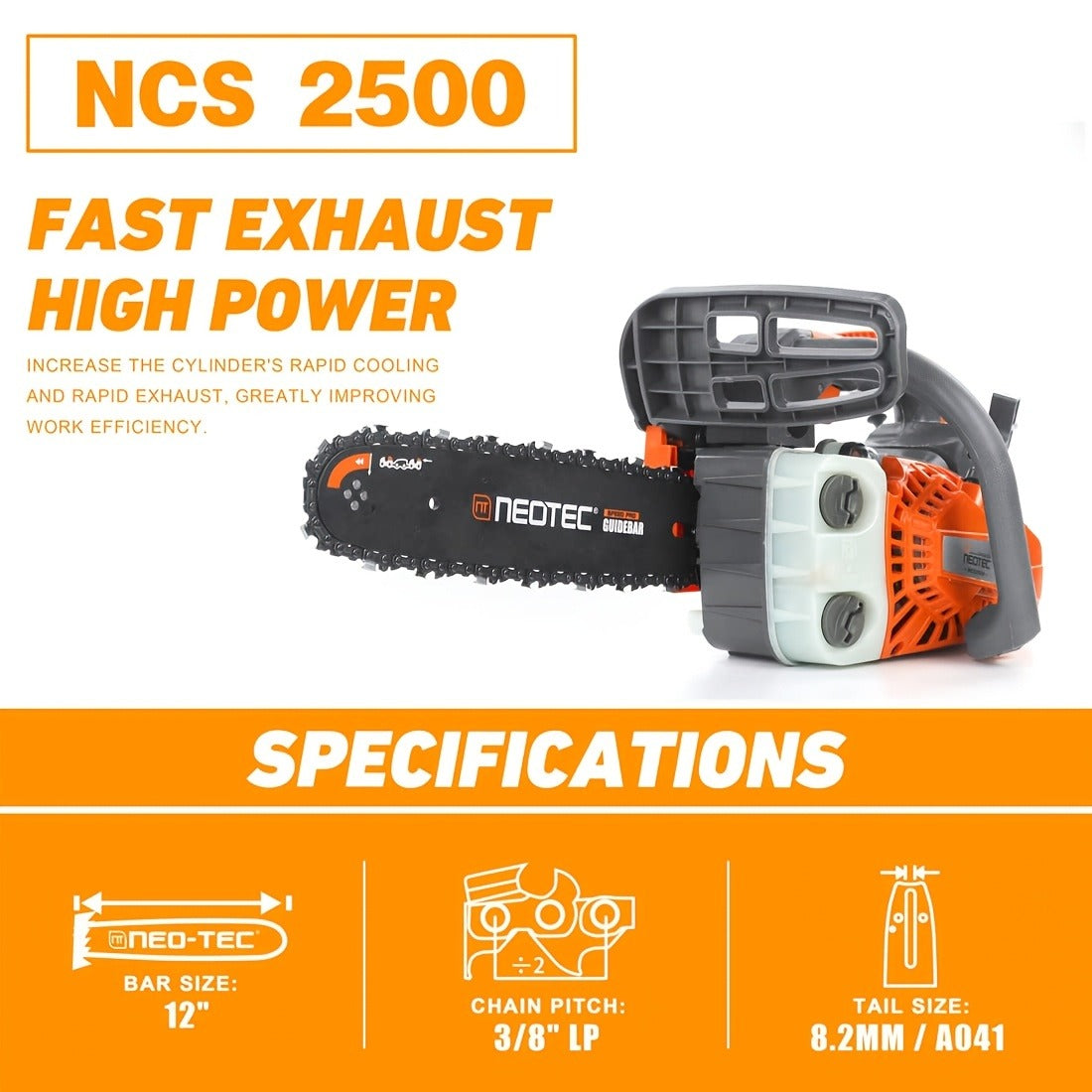 25.4CC 12-Inch Top-Handle Gas Chainsaw with Two-Stroke Engine and Pictured Accessory Group