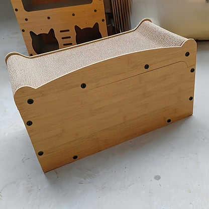 Large Cat House with Scratcher Pad & Plush Ball Toys, Ventilated Multi-Functional Indoor Outdoor Cat Shelter