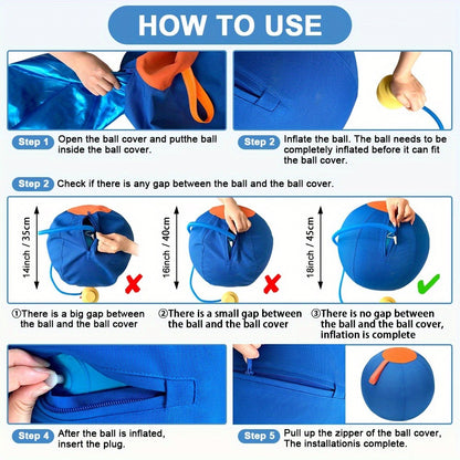 Horse Training Ball 21.7" Anti-Burst Silicone Grazing Ball with Cover & Hanging Belt for Horses Goats Dogs