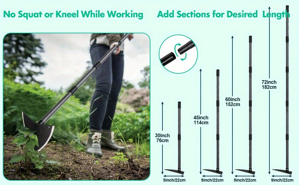 Garden Hoe Triangle Carbon Steel with Adjustable 15-72 Inch Long Handle, Sharp Triangular Blade for Weeding