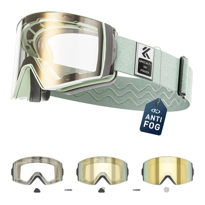 KAPVOE Ski Goggles with Magnet-Attached Interchangeable Lens Interface and Seven K721 Color Codes