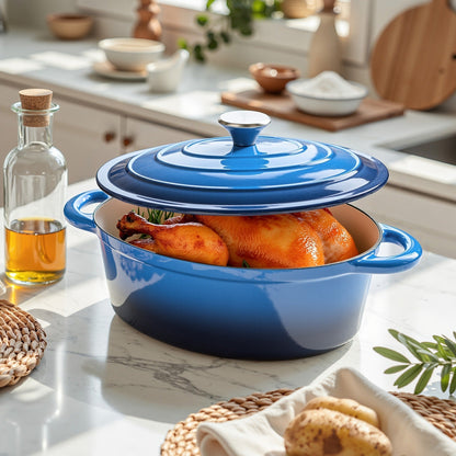 Dutch Oven Enameled Cast Iron 4.5QT with Lid & Dual Handles – Oval Non-Stick Enamel Coating for Bread Baking Soups Stews Braising | Stovetop