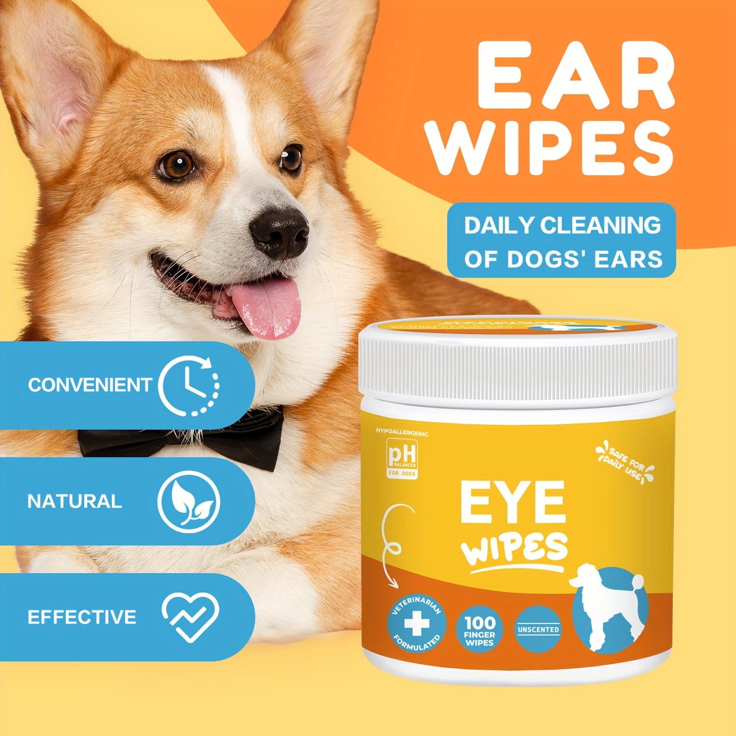Pet Cleaning Wipes for Dogs & Cats – Ear Wipes Eye Wipes Dental Wipes Teeth Cleaning Kit, Soothing Deodorizing Itch Relief Coconut Scent