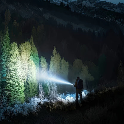 Flashlight 4500-Lumen Fresnel Lens Rechargeable Hand Torch with Six Modes in Two Model Options