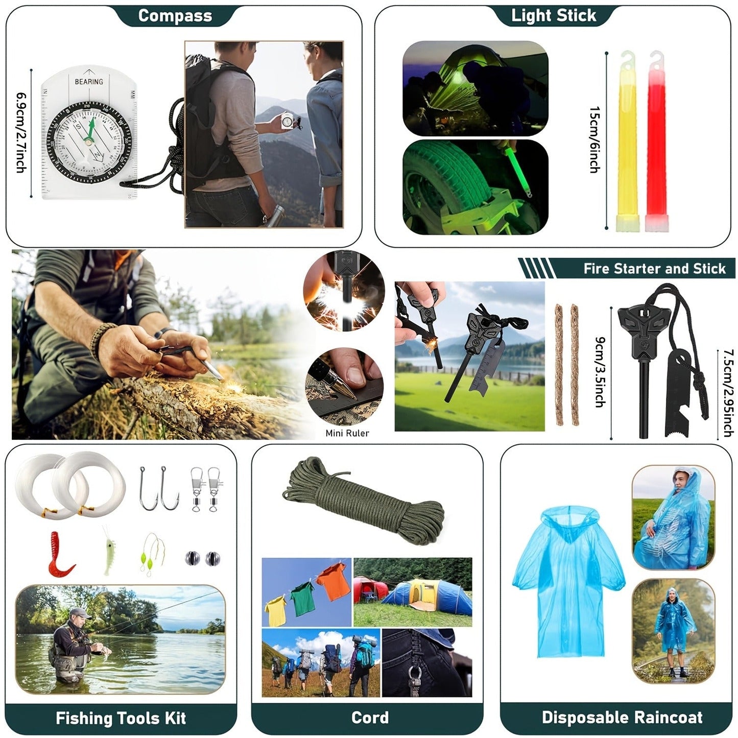 272-Piece Outdoor Tool and First Aid Supply Kits with Crossbody or MOLLE Bags in Four Configurations