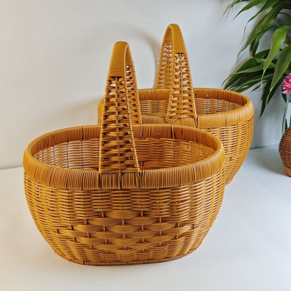 Rattan Basket Woven Shopping Basket with Handle – Extra Large Handcrafted Picnic Basket for Fruits, Eggs, Vegetables