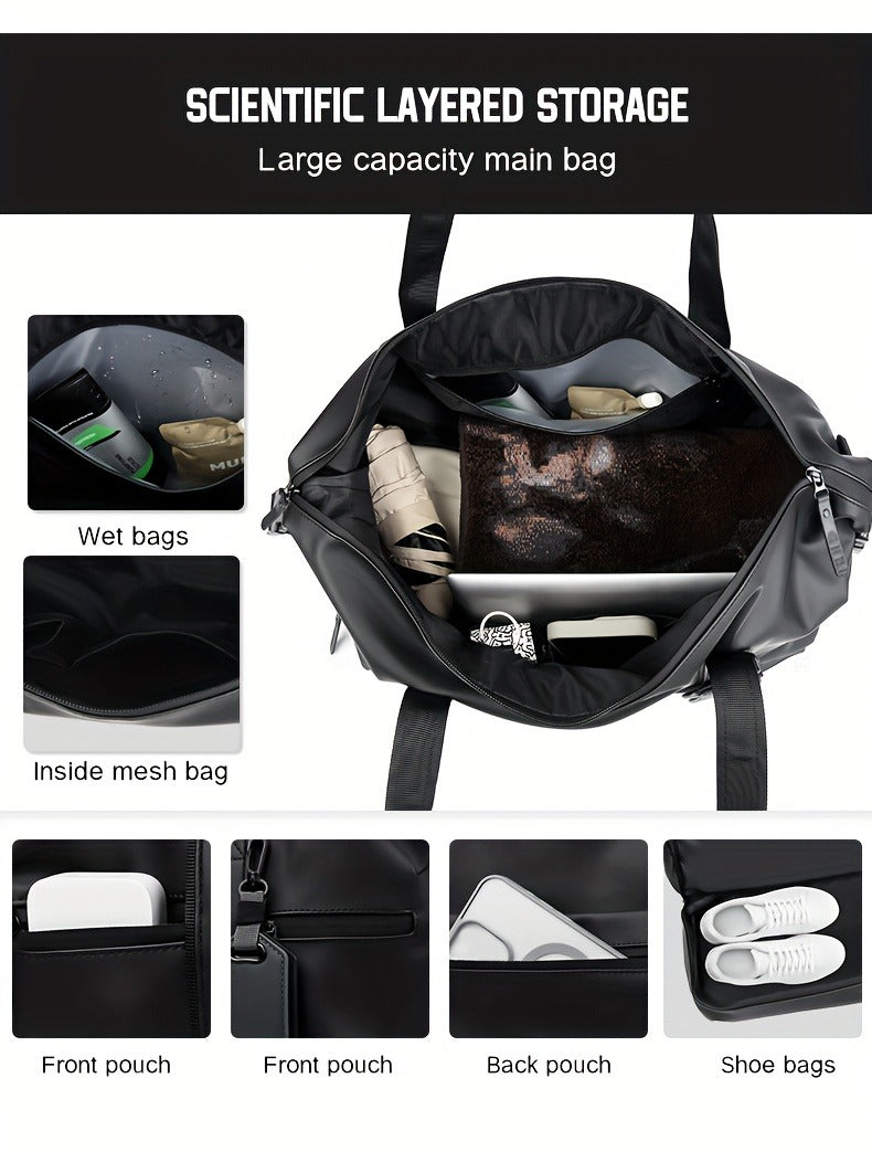 Gym Duffel Bag with Wet Pocket & Shoe Compartment – Foldable PU Leather Sports Travel Bag for Workouts, Weekend Trips & Everyday Use