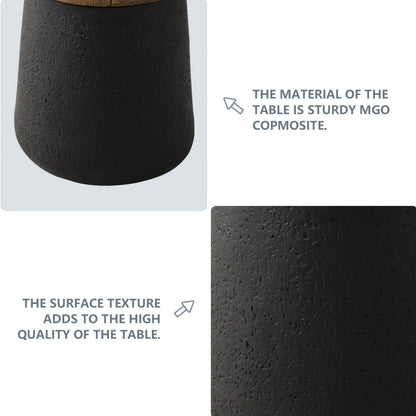 Outdoor Side Table 17-Inch Concrete Design with Wood-Look Top in Black, Hourglass and Compact Options
