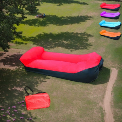 Two-Tone Inflatable Air Lounger with Storage Bag in Red, Blue or Purple with Black Base Options