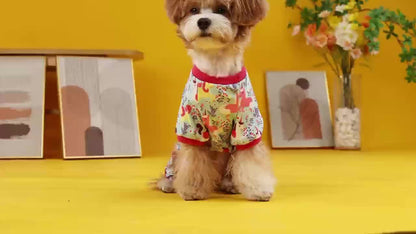 Puppy Clothes Set 4pcs Dog Cat Pajamas Onesie for Small Breeds Boys Girls, Spring Summer Shirts for Chihuahua Yorkshire Terrier Cats