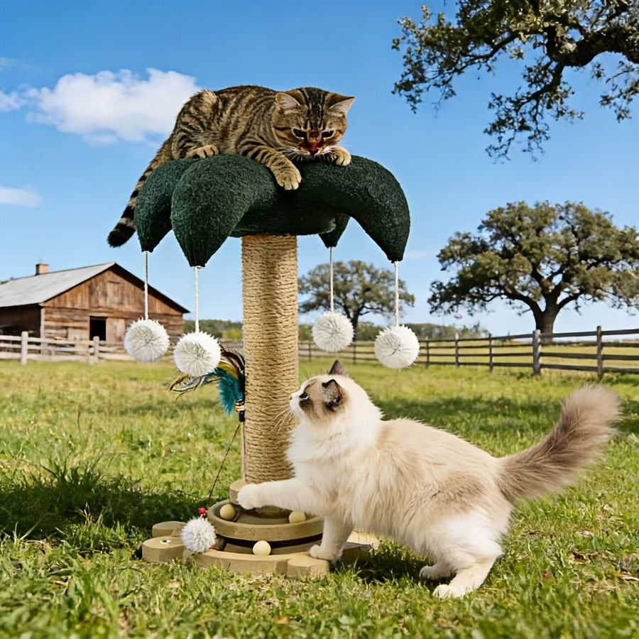 Cat Scratching Post Sisal Vertical Clown Hat Design, Wear-Resistant Cat Scratch Board with Cat Climbing Frame & Teaser Toy