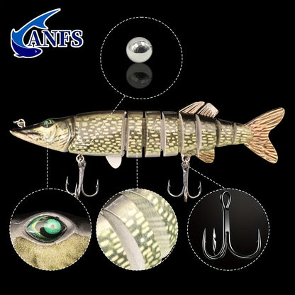 Multi-Jointed Swimbait Fishing Lures for Bass Trout Perch – Slow Sinking Lifelike 3D Eyes ABS Body, Pearl Powder Coating