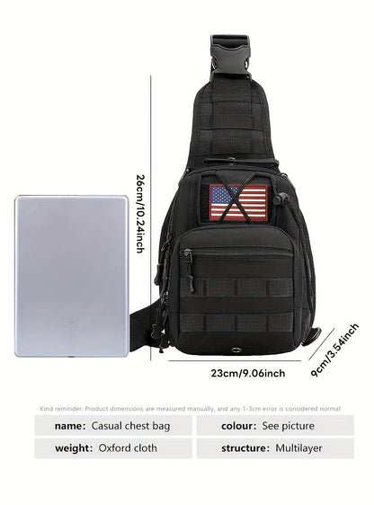 Compact Tactical Sling Backpack with Flag-Patch and Camo Options across Six Complete Checkout Styles