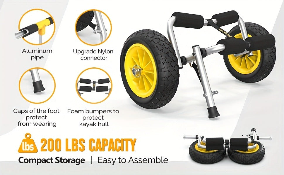 Kayak Cart Trolley Carrier Dolly, Canoe Paddle Board Boat Transport with 10-Inch Solid Wheels