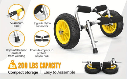 Kayak Cart Trolley Carrier Dolly, Canoe Paddle Board Boat Transport with 10-Inch Solid Wheels