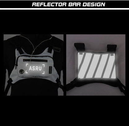 Contrast-Trim Running Vest Chest Pack with Adjustable Harness, Zipper Pockets and White or Black Choice