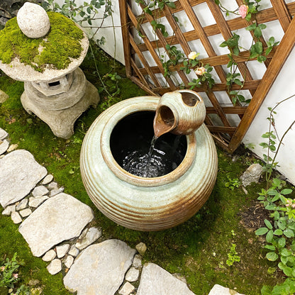 Ceramic Tabletop Fountain Mini Water Feature Ornament Retro Garden Style for Aquarium Fish Tank Indoor Outdoor Decor