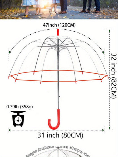 Clear Dome Bubble Umbrella 2 Pack Windproof Rainproof Auto Open 47 Inch Wide Canopy 8-Rib PVC Transparent Umbrella for Weddings Proms