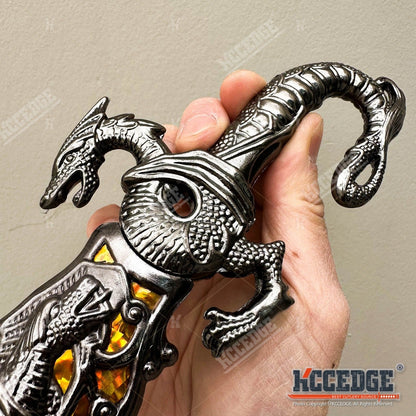 Medieval Fantasy Fixed Blade Knife with Scabbard – 9" Dragon Cosplay Collectible Dagger, 440 Stainless Steel