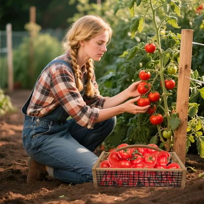 Garden Harvest Basket Metal Mesh with Wooden Handle – Rectangle Vegetable Fruit Picking Basket for Garden, Kitchen & Farmhouse Storage