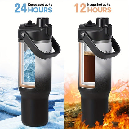 Vacuum Insulated Tumbler 32oz Stainless Steel with Handle Straw 2-in-1 Lid Chug Straw Lid Silicone Boot Matte Finish Keeps Drinks Cold Hot
