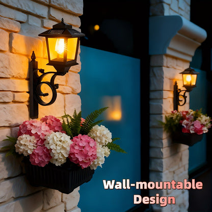 Solar Garden Light HOODINK Black Flower-Pot Lamp Post with Solar Panel, IP44 Label and 1- or 2-Pack Options