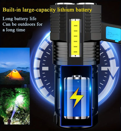Flashlight 6-Pack Rechargeable Hand Torch Set with Main Beam, COB Side Light and Power Display