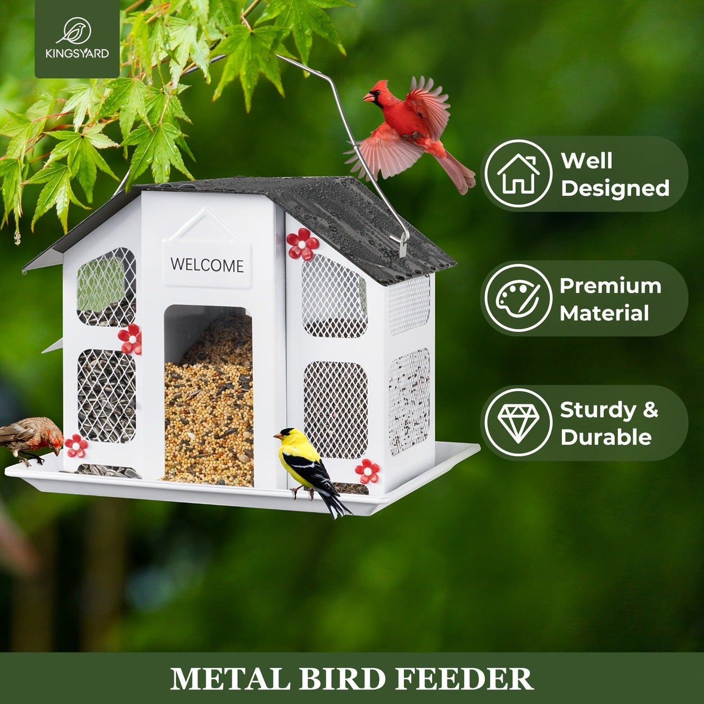 Metal Bird Feeder for Outside – 4 Lbs Large Capacity Hanging Wild Bird Feeder, for Garden, Yard and Pest Management