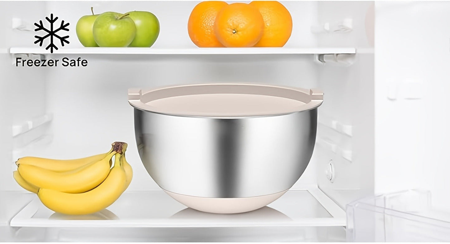 Stainless Steel Mixing Bowls Set with Airtight Lids 7 Piece, Stackable Nesting Bowls with Measuring Spoons Whisk Spatula Tongs Basting