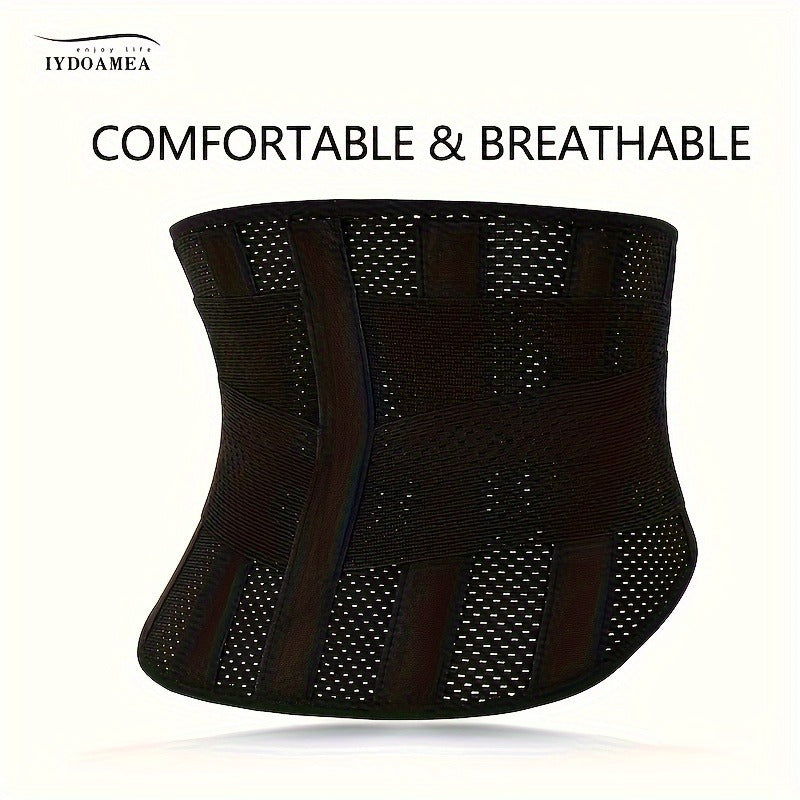Breathable Back Brace Air Mesh with 4 Steel Plates & 2 Spring Stays – Anti-Skid Adjustable Lumbar Support Belt for Work, Men Women