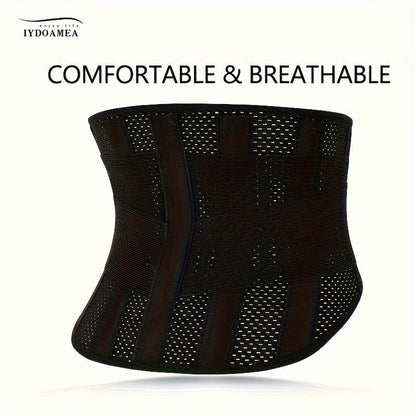 Breathable Back Brace Air Mesh with 4 Steel Plates & 2 Spring Stays – Anti-Skid Adjustable Lumbar Support Belt for Work, Men Women