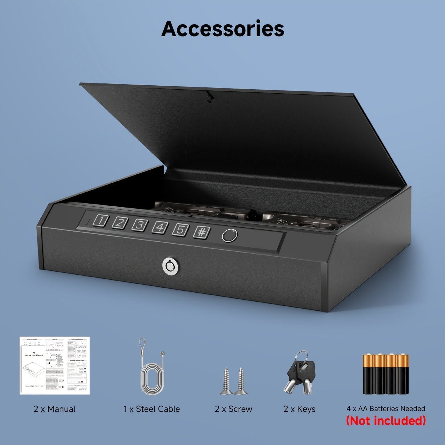 Biometric Gun Safe Fingerprint Digital PIN & Key Unlock 3-Way Access Internal Light Silent Mode Emergency Power Supply Gun Lock Box for Home