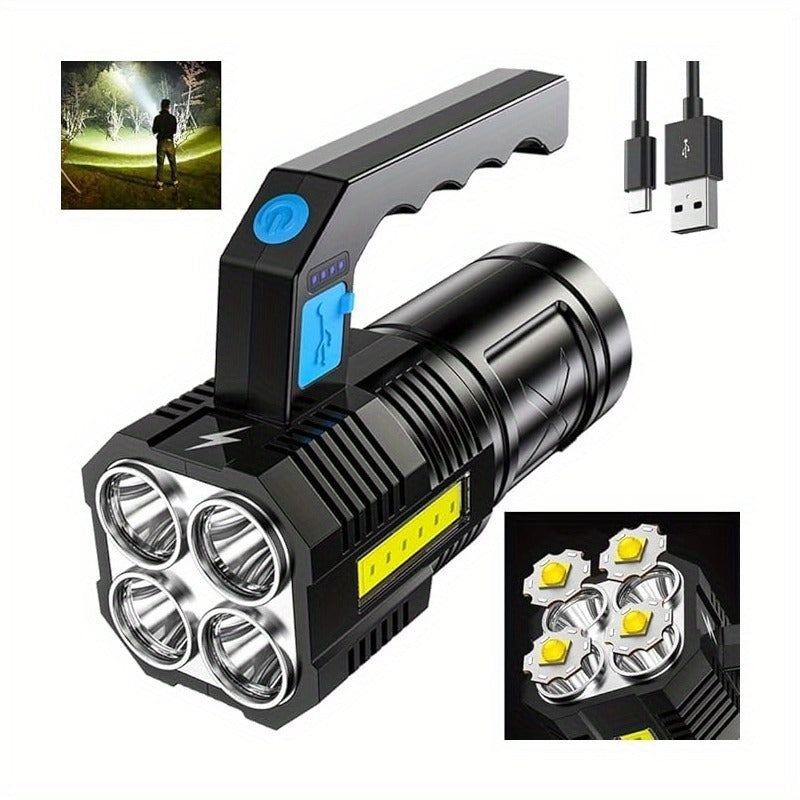 Flashlight 2-Pack Four-LED Handheld Searchlights with Four Modes, USB Charging and Power Display