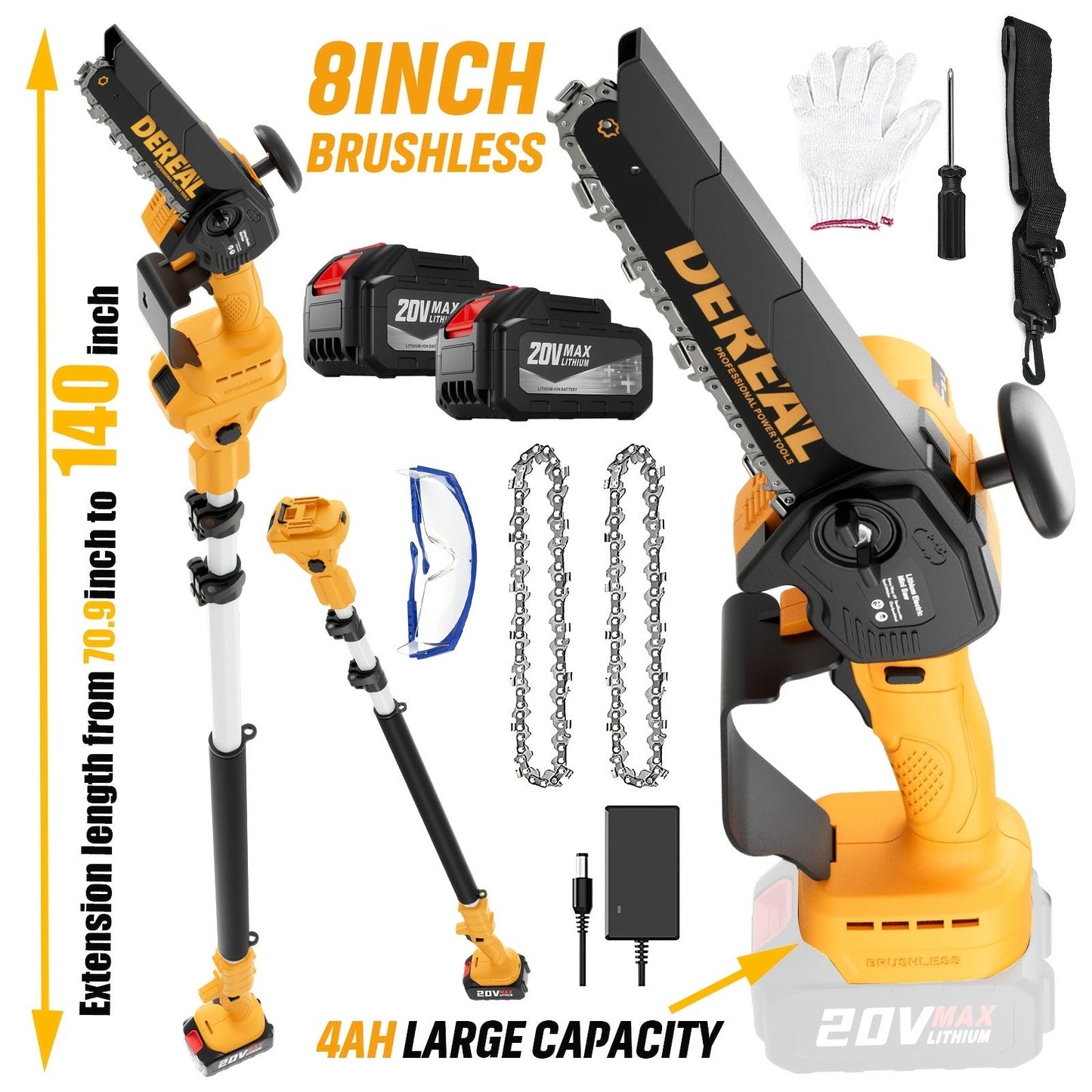 Mini Chainsaw Cordless 6-Inch Brushless with 20V 4.0Ah Rechargeable Battery, One-Hand Electric Handheld Chain Saw for Tree Trimming