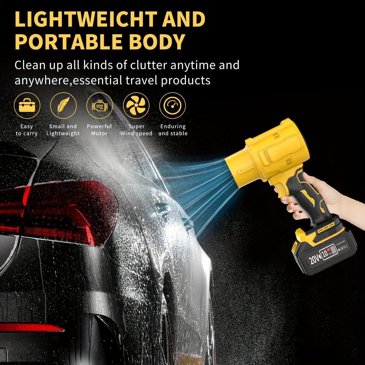 20V Cordless Leaf Blower with 50, 000 RPM Marking, Yellow or Green Body and Six Dual-Battery Package Options