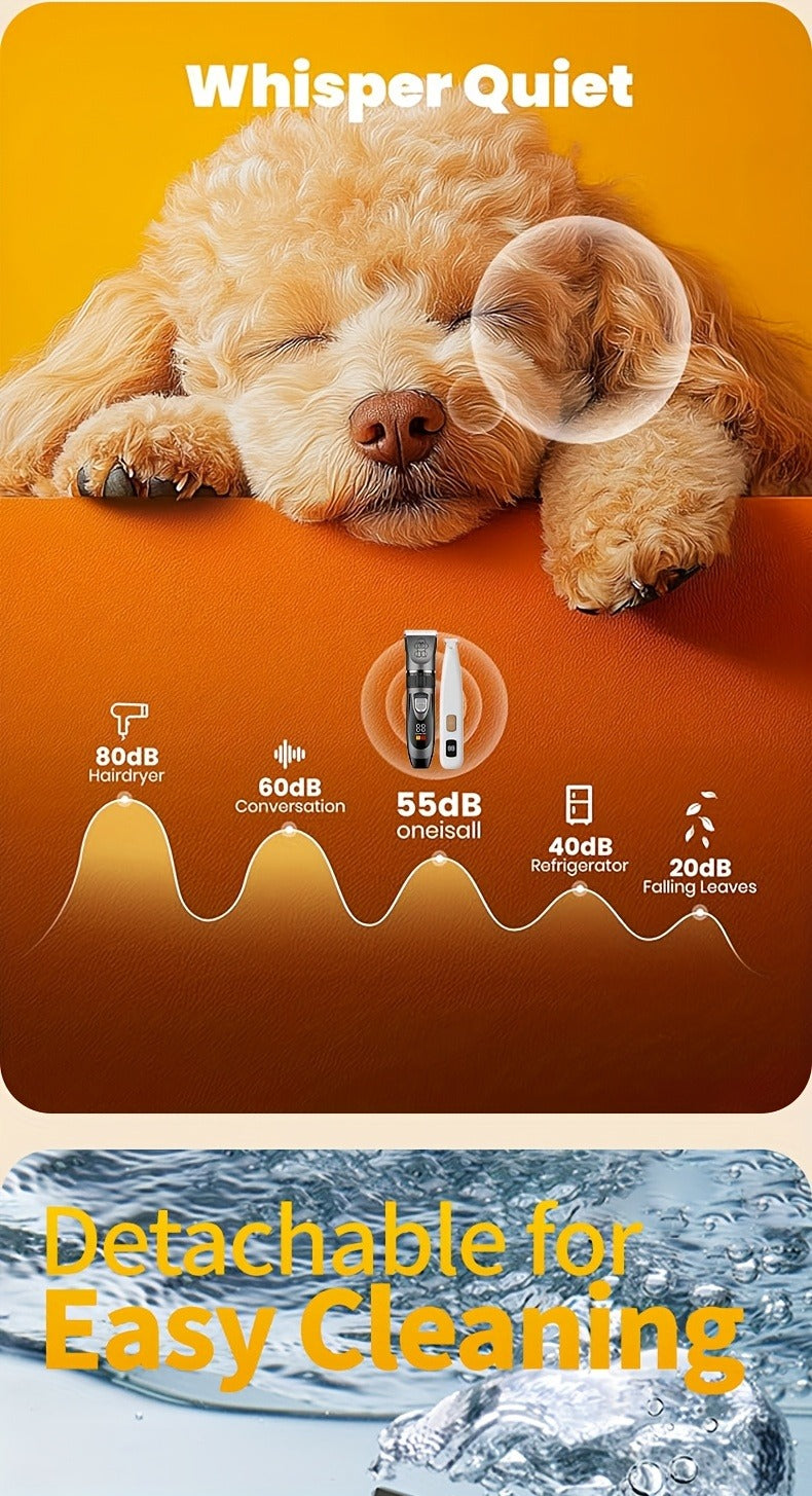 Pet Grooming Kit with Quiet Rechargeable Clippers – Cordless Electric Shaver & Complete Tool Set for Dogs and Cats
