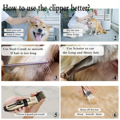 Pet Hair Clipper Cordless Adjustable Comb – Silent Low Noise Rechargeable Electric Dog Cat Grooming Scissors Set, Multiple Style Options