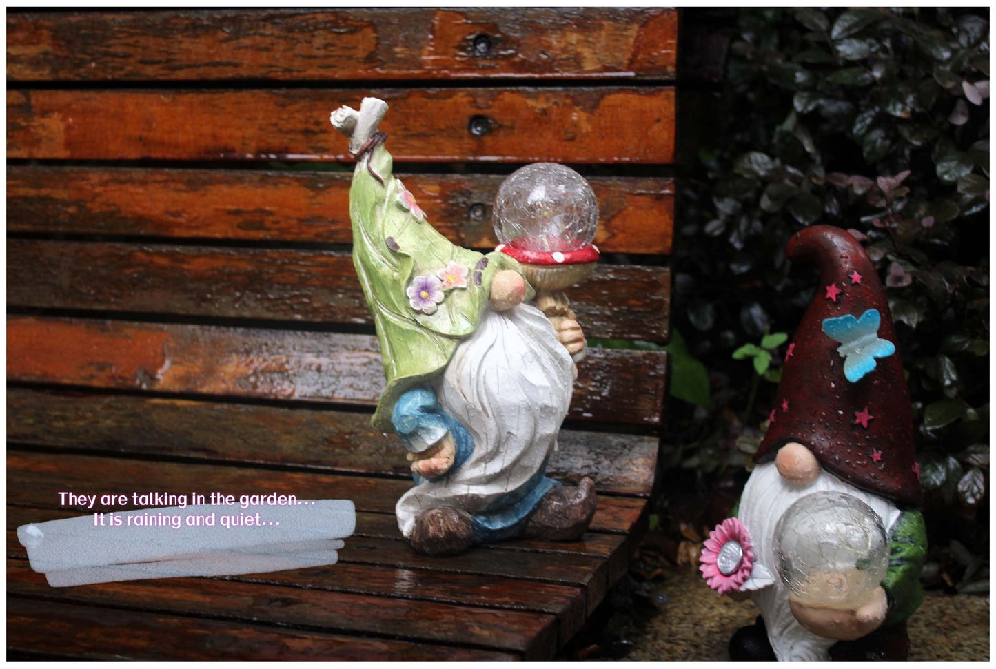 Solar Garden Gnome Statue with LED Magical Ball Light Outdoor Resin Dwarf Sculpture IP44 Waterproof Spring Yard Patio Decor Housewarming