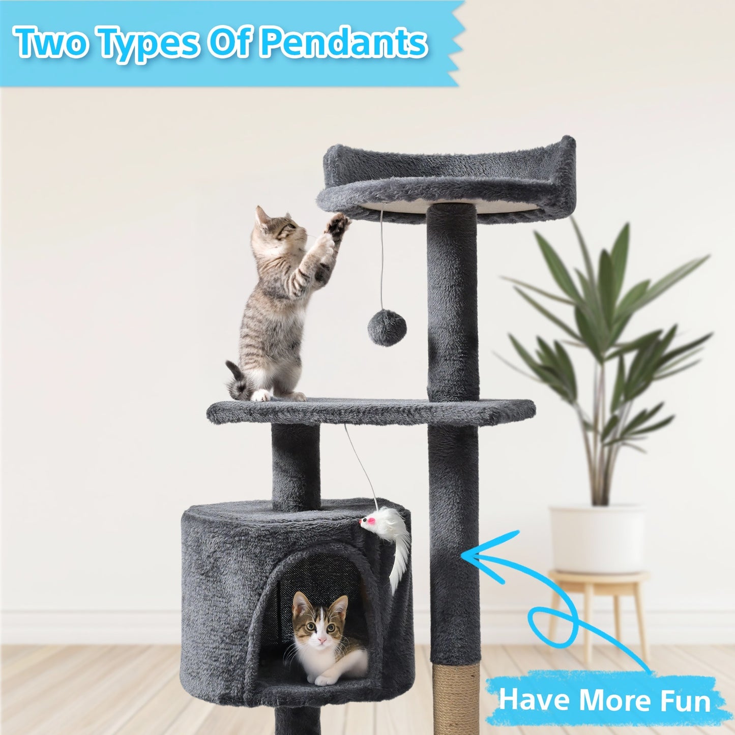 Cat Tree for Large Cats, Tower Multi-Level with Cat Bed, Condo & Sisal Scratching Post – 3 or 4 Tier Indoor Cat Tree for Large Cats